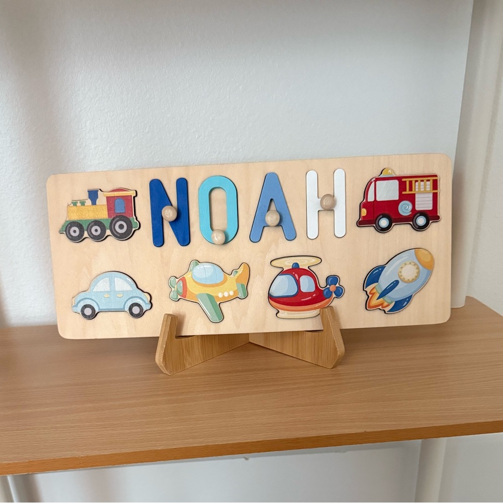 Personalized ‘Noah’ Name Puzzle - Blue Transportation Theme